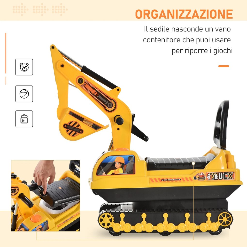 Escavatore Ruspa Cavalcabile per Bambini Giallo e Nero...