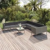 Set Divani da Giardino 11 pz con Cuscini in Polyrattan Grigio cod mxl 38409