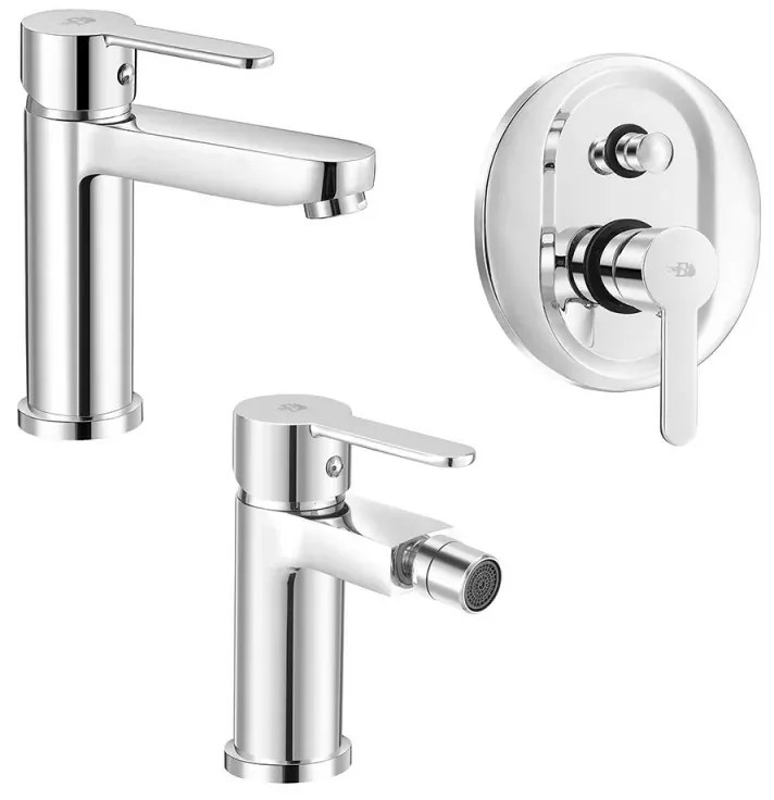 Set miscelatori lavabo bidet doccia con deviatore Iole in ottone cromato