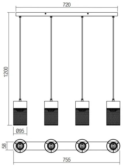 Redo 01-3143 - Lampadario a sospensione con filo STEM 4xE27/42W/230V