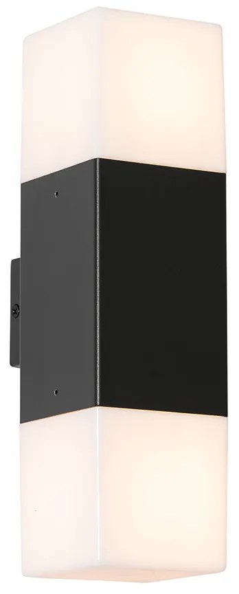 Lampada da parete per esterni nera con paralume opale 2 luci IP44 - Denmark