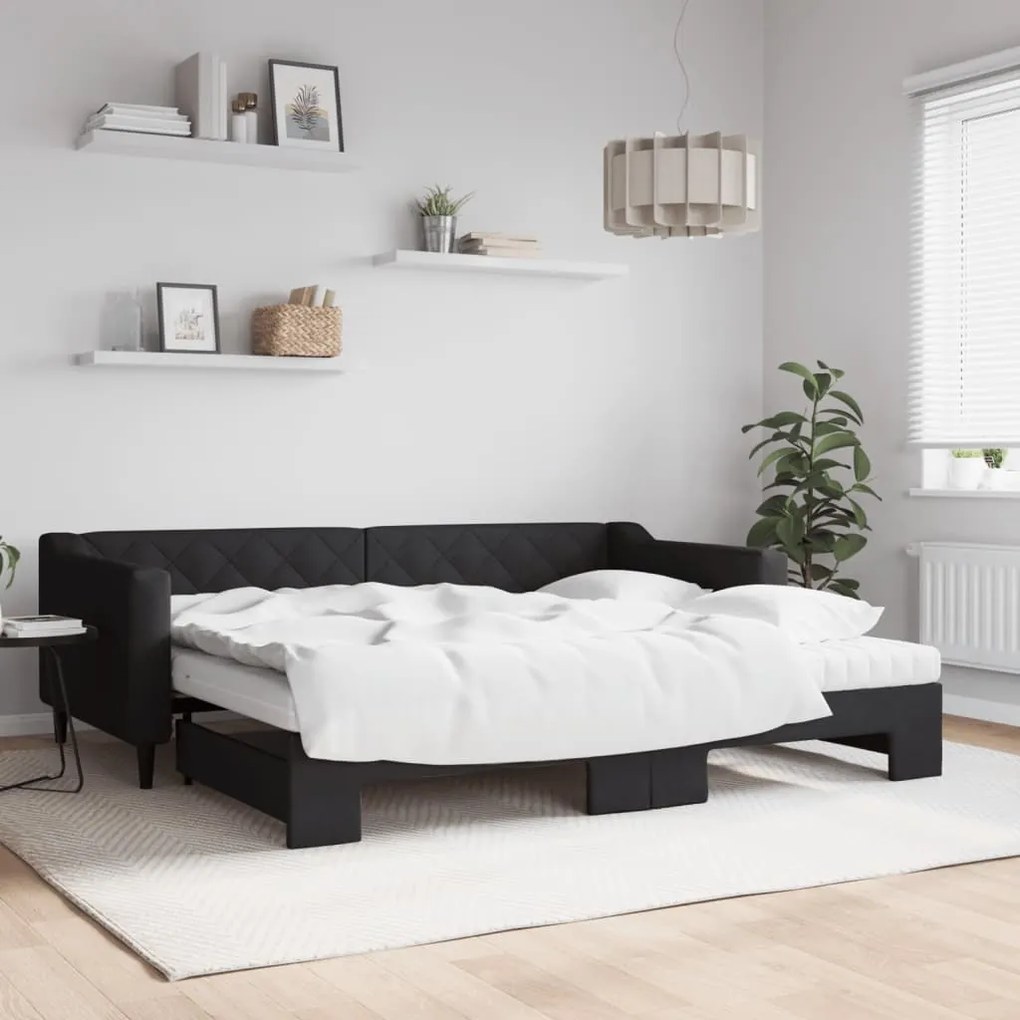 Divano letto estraibile con materassi nero 90x200 cm in tessuto