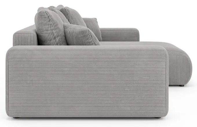 Divano angolare grigio chiaro allungabile/con contenitore (con composizione variabile) con rivestimento in velluto a coste Luma – Ropez