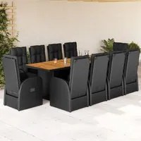 Set da Pranzo da Giardino 11 pz con Cuscini in Polyrattan Nero 3277636