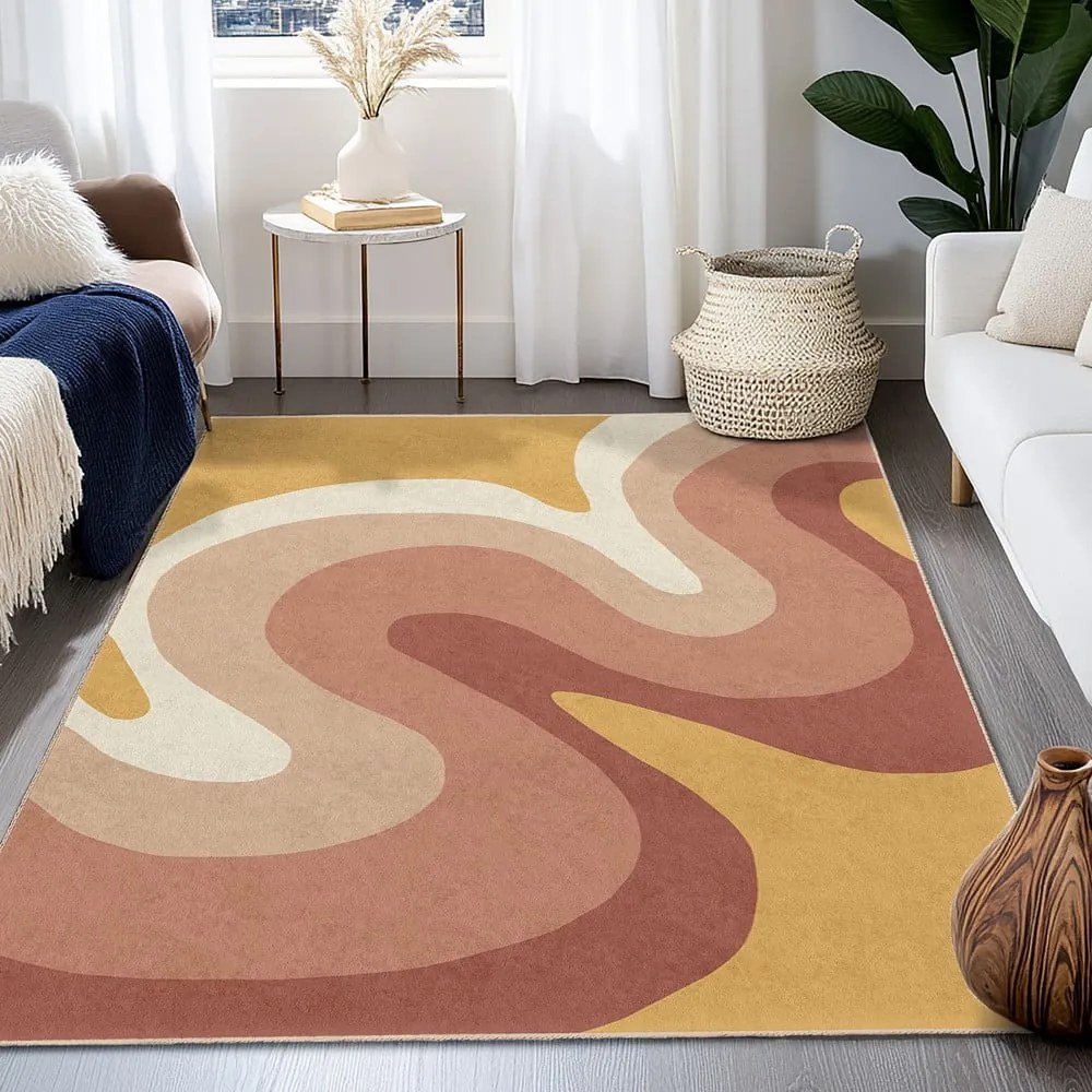 Tappeto giallo ocra e rosa polveroso lavabile 120x180 cm Strawberry Creamsicle – Mila Home