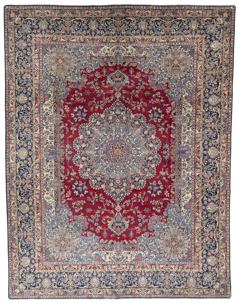 Kerman Tappeto 460x360 Rosso (Iran) Annodato A Mano