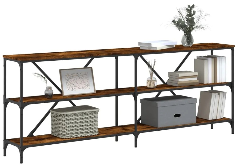 Tavolo consolle rovere fumo 200x30x75cm legno multistrato ferro