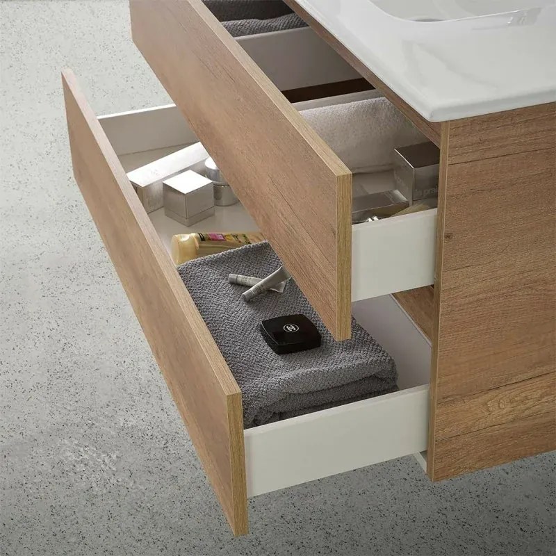 Mobile bagno sospeso 70 rovere naturale completo con 2 cassetti Nadia