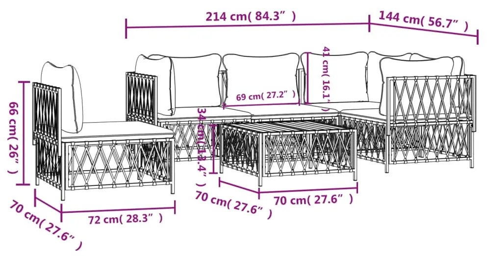 Set Salotto da Giardino 6 pz con Cuscini in Acciaio Bianco