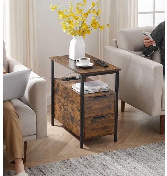 Tavolino d'appoggio con prese elettriche integrate e porte USB ROD marrone/nero