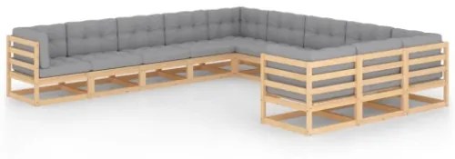 Set Divani da Giardino 11 pz con Cuscini Legno Massello di Pino