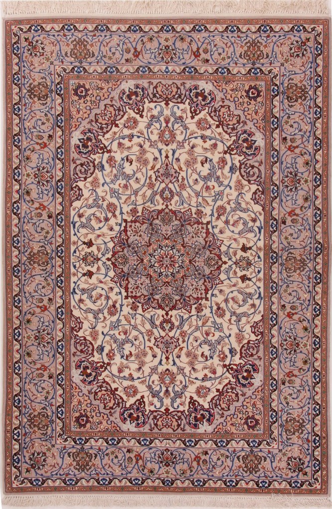 Isfahan Tappeto 140x200 Beige (Iran) Annodato A Mano