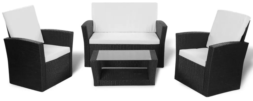 Set Divani da Giardino 4 pz con Cuscini in Polyrattan Nero