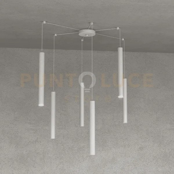 Round tube sospensione 6 luci attacco gu10 grigio cavo cm250 con ba...
