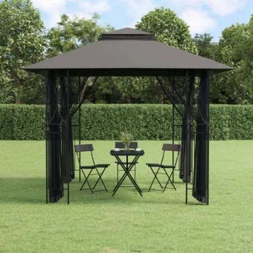 Gazebo con Pareti Laterali Antracite 300x300x270 cm Acciaio