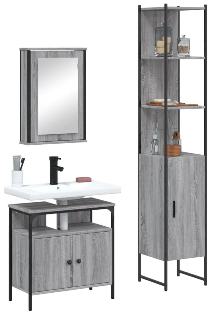 Set Mobili Da Bagno 3 Pz Grigio Sonoma İn Legno Multistrato /