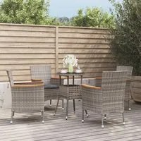 Set Bistr da Giardino 5 pz con Cuscini in Polyrattan Grigio