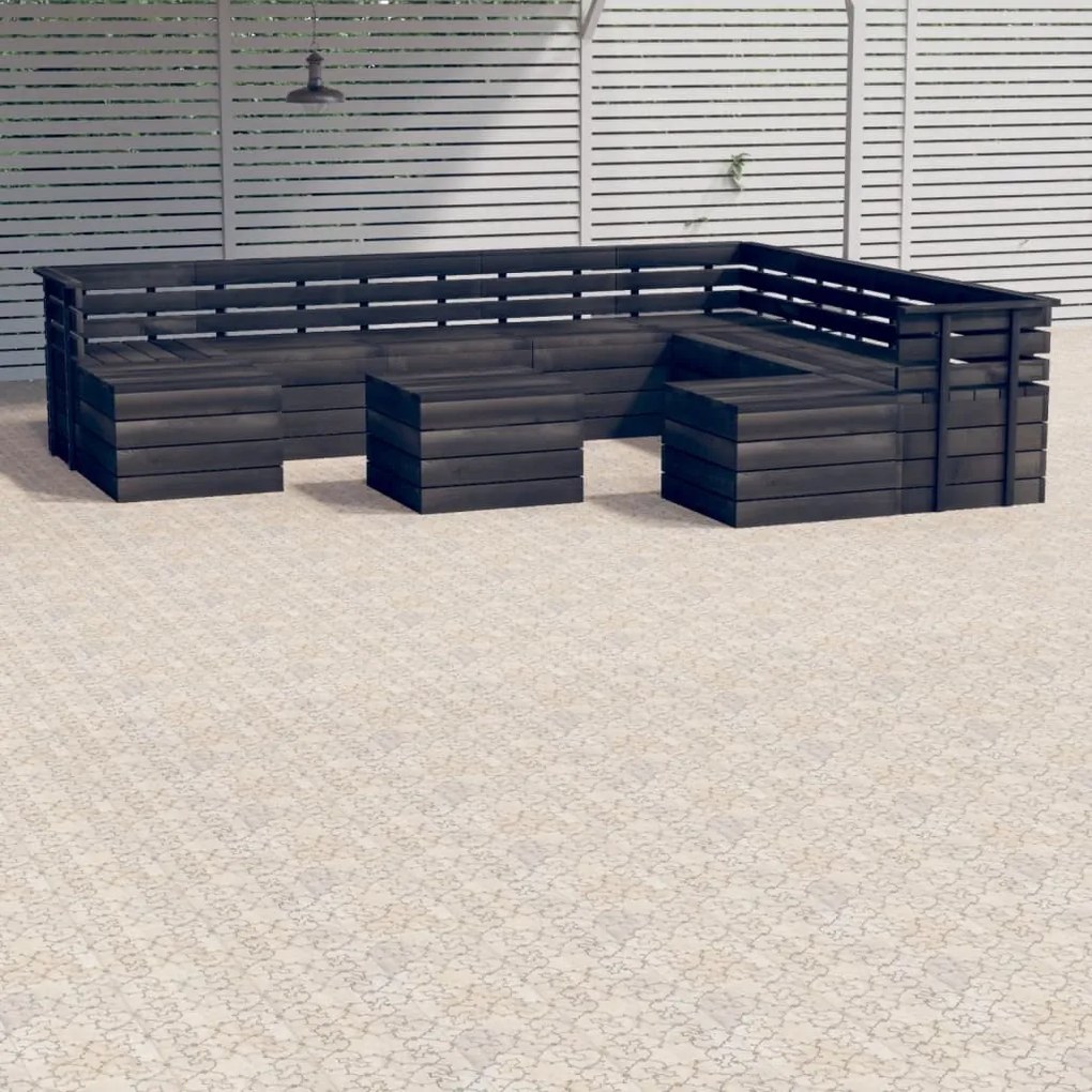 Set Divani da Giardino su Pallet 11 pz Legno Pino Grigio Scuro