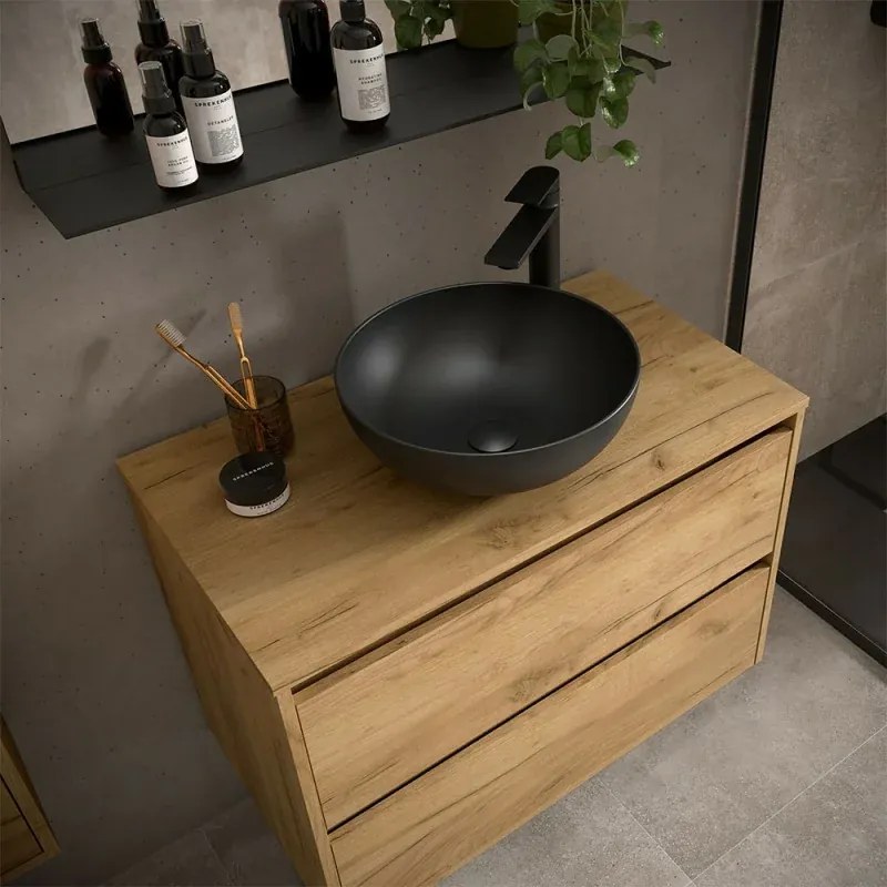 Mobile bagno sospeso 80 cm rovere africa con top e specchio Gaya