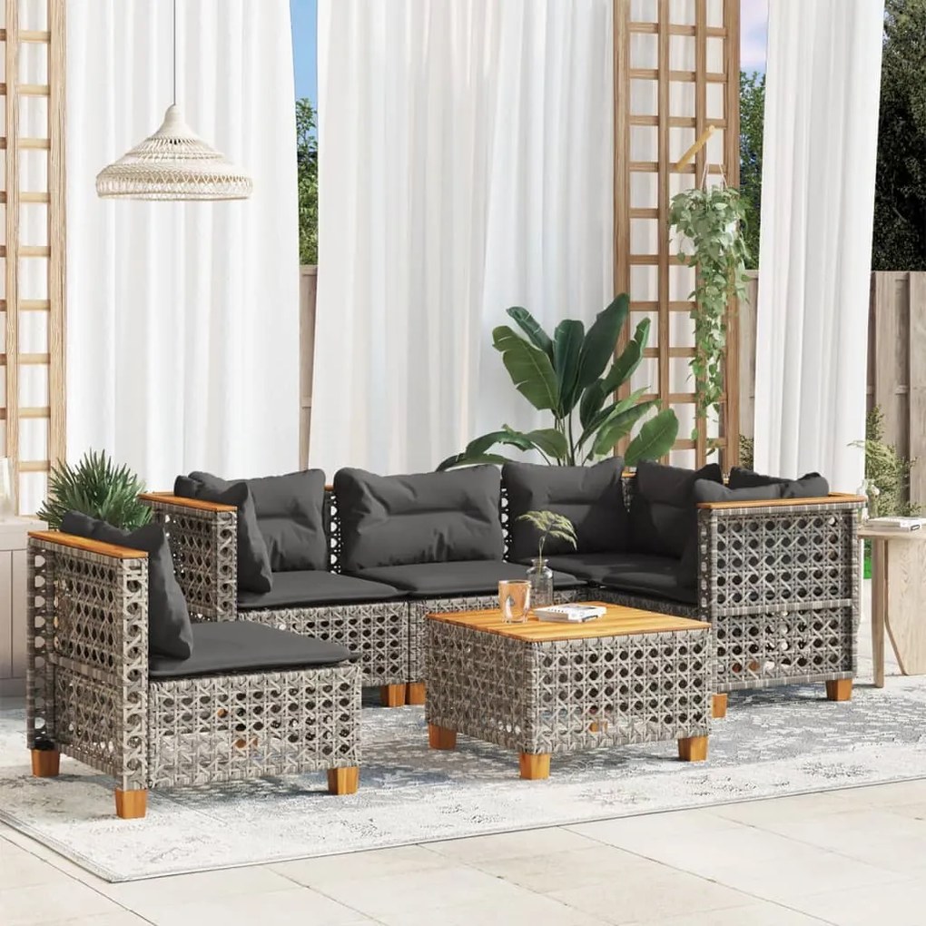 Set divano da giardino 6 pz con cuscini grigio in polyrattan