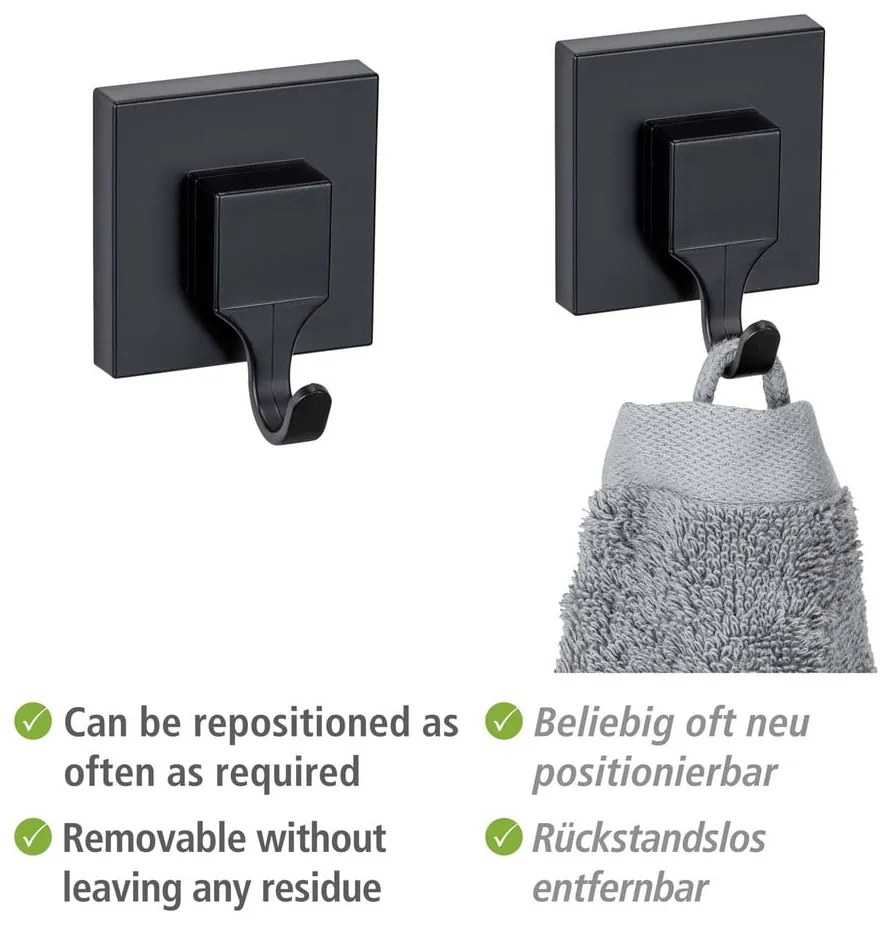 Ganci neri in plastica autobloccanti in set di 2 pezzi Quadro - Wenko