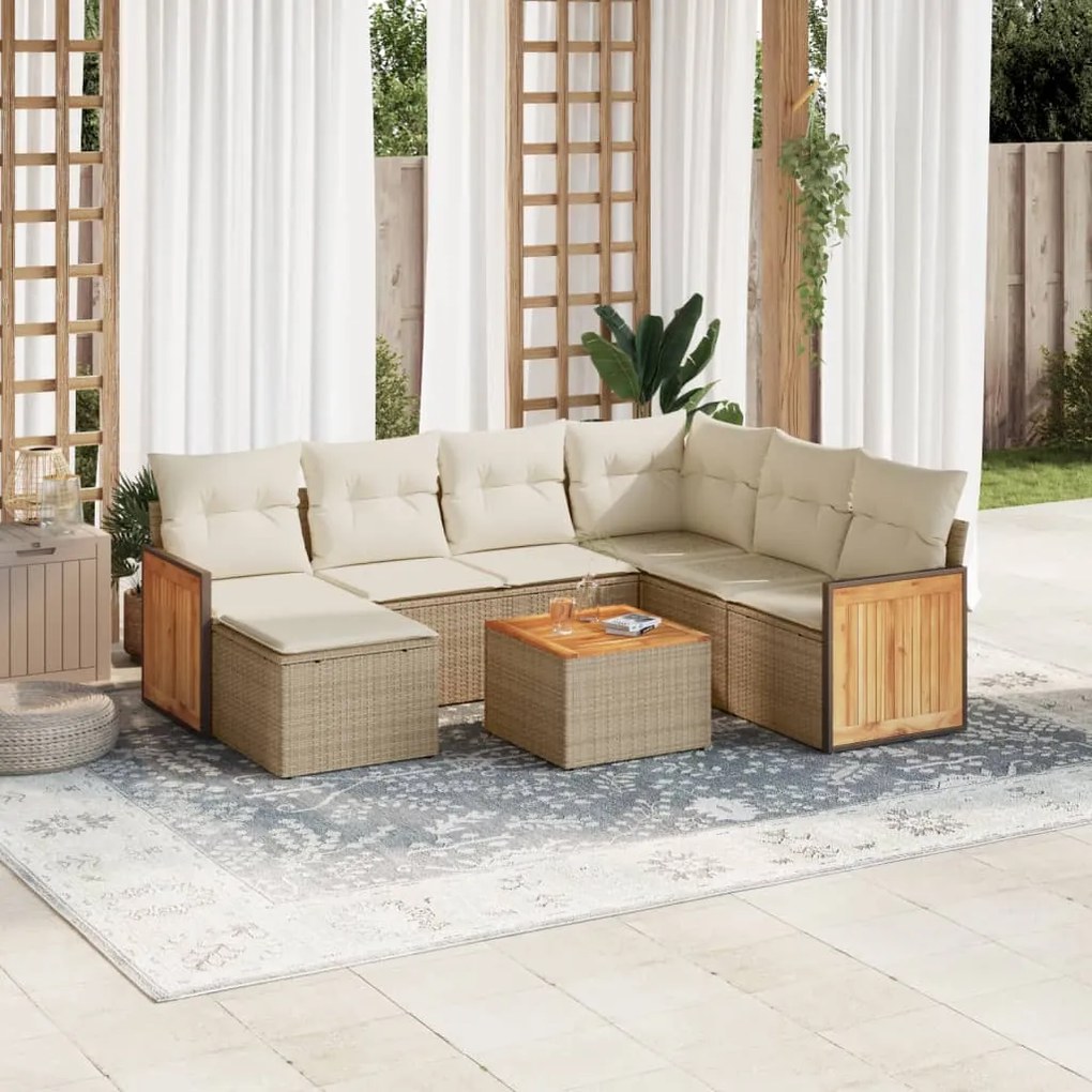 Set divano da giardino 8 pz con cuscini beige in polyrattan