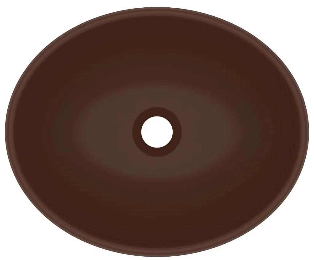 Lavandino Lusso Ovale Marrone Scuro Opaco 40x33 cm in Ceramica