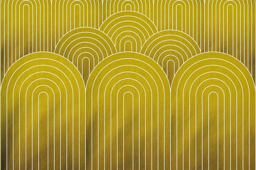 Carta da parati autoadesiva – Motivo arcobaleno Mid-Century senape