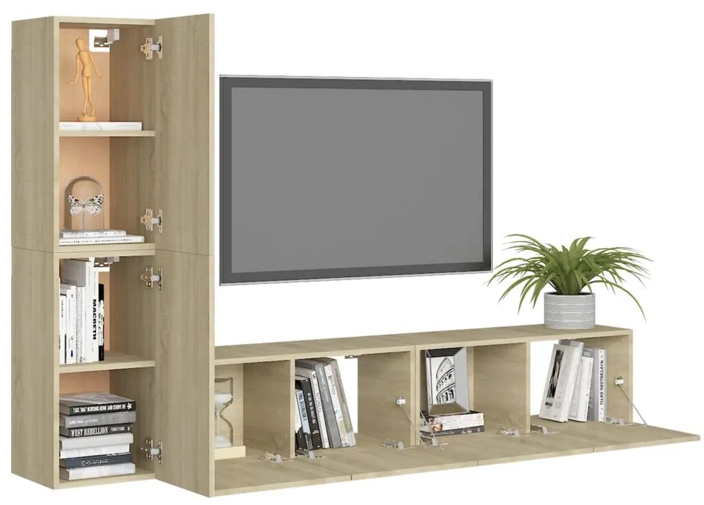 Set di mobili tv 4 pz rovere sonoma in legno multistrato