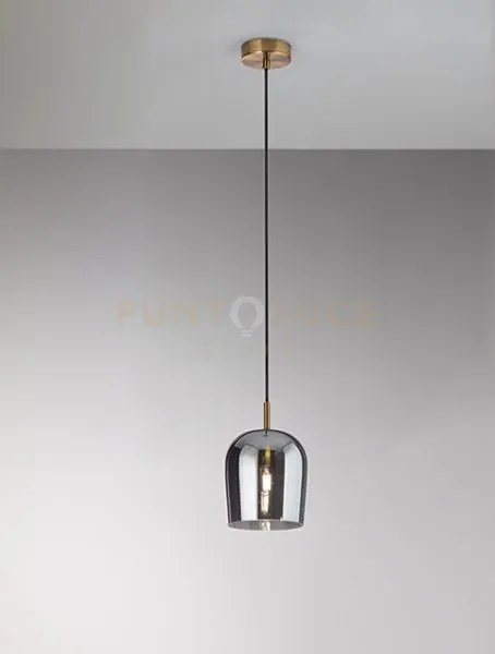 Sospensione coro 1 luce in vetro fume specchiatofinitura ottone bru...