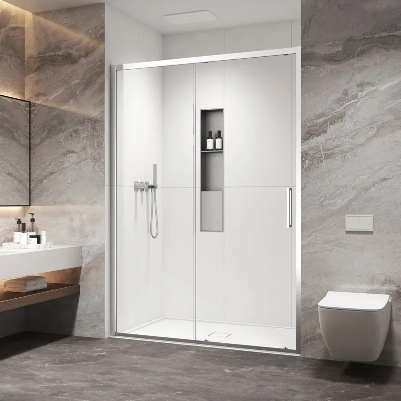 Kamalu - Porta doccia scorrevole 150cm altezza 200cm finitura cromo | KZ4000