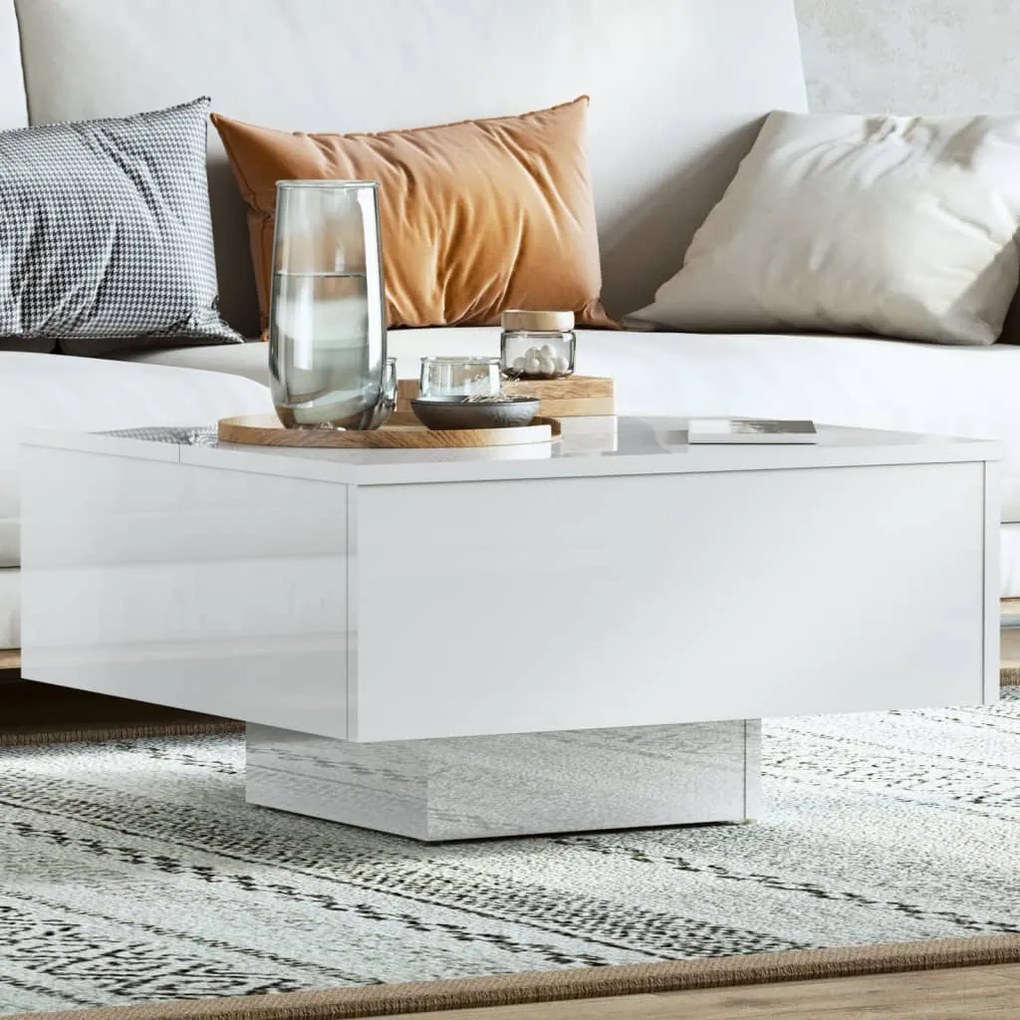 Tavolino Salotto Bianco Lucido 60x60x31,5 Cm Legno Multistrato /
