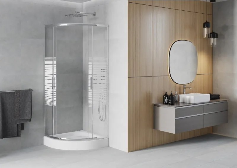 Mexen Rio cabina doccia semicircolare 70 x 70 cm, fasce bianche, cromo + piatto, bianco - 863-070-070-01-20-4710