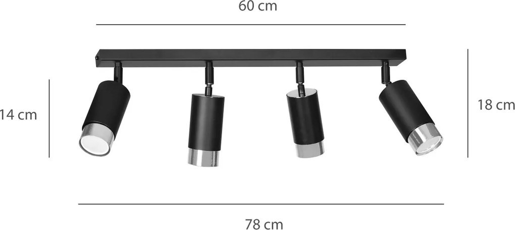 Lampada da Soffitto in Acciaio HIRO 4 Nero Cromo/Oro 4xGU10