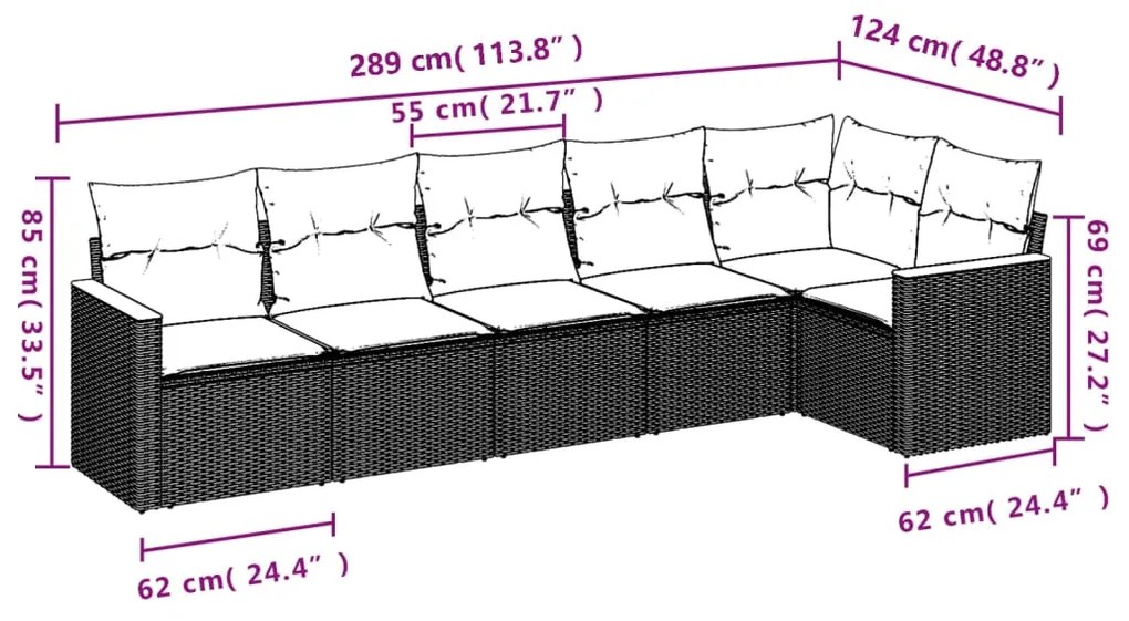 Set Divano da Giardino 6 pz con Cuscini Beige in Polyrattan