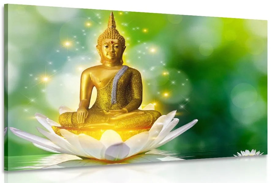 Quadro su tela – Buddha dorato su fiore di loto