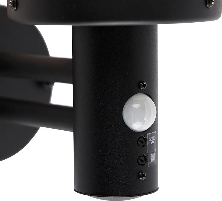 Lampada da parete per esterni nera con paralume trasparente con rilevatore di movimento - Sfera