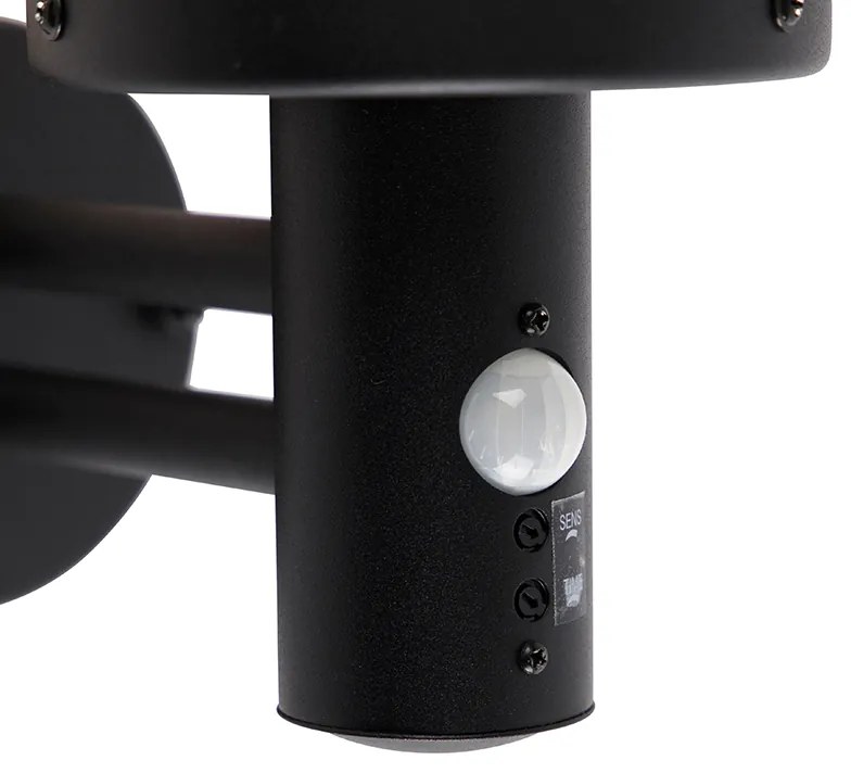Lampada da parete per esterni nera con vetro trasparente incl. sensore di movimento - Sfera