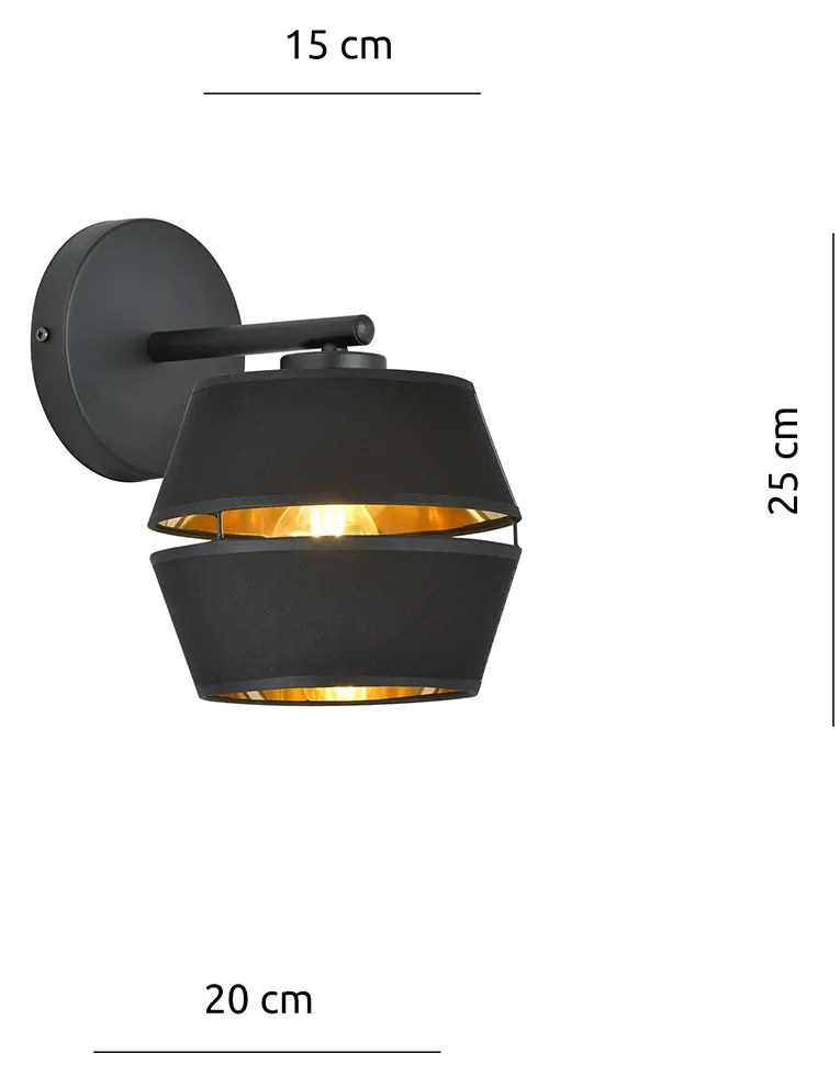 Applique Contemporanea 1 Luce Bellerofonte In Metallo Nero E Oro