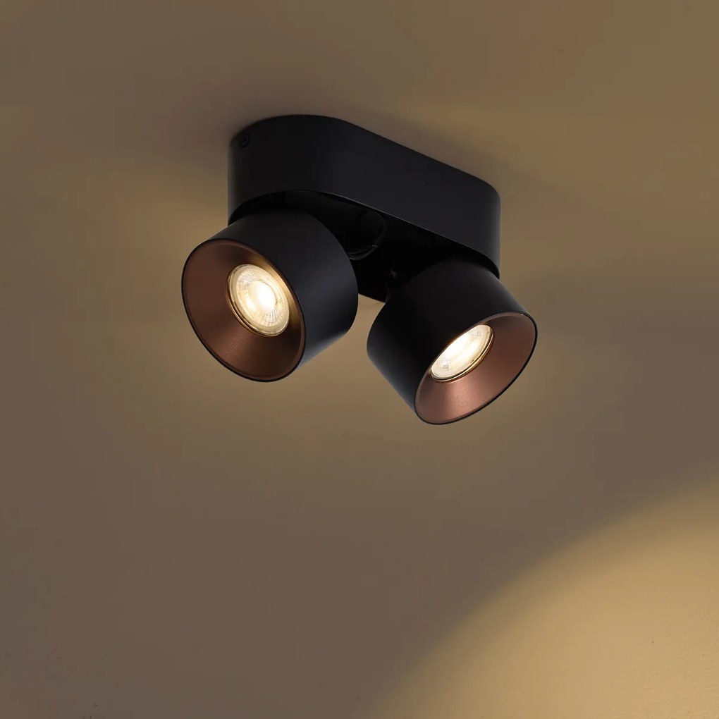Faretto a plafone moderno nero GU10 50mm 2 luci orientabile - Echo