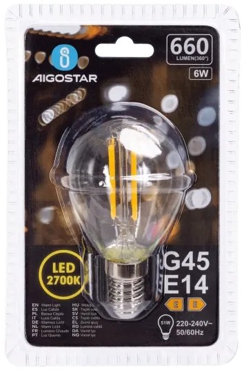 Lampadina LED G45 E14/6W/230V 2700K - Aigostar