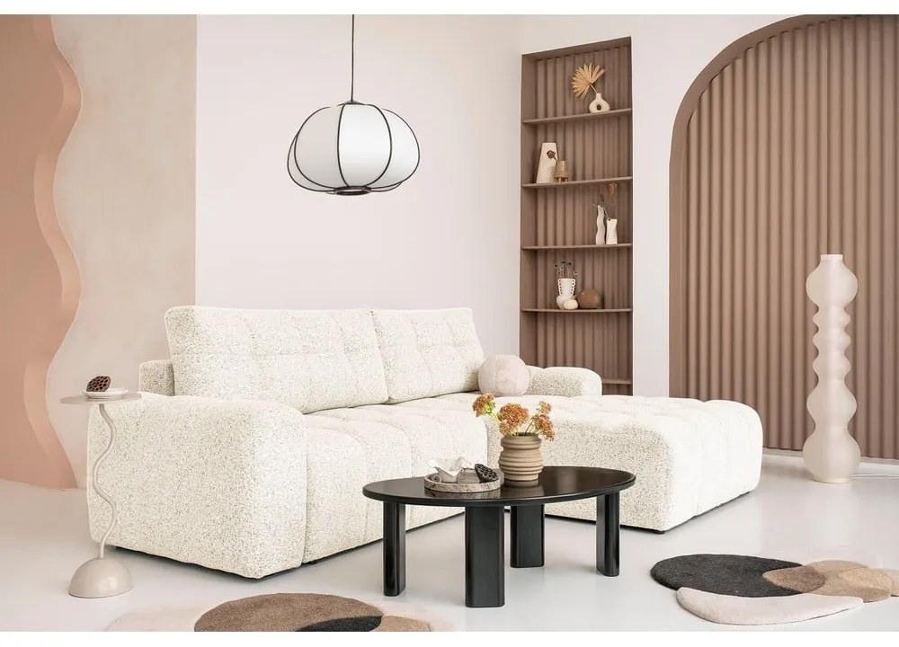 Divano angolare componibile color crema allungabile/con contenitore (con penisola a destra) Lulu – Miuform