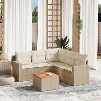 Set Divano da Giardino 6 pz con Cuscini Beige in Polyrattan 3224119