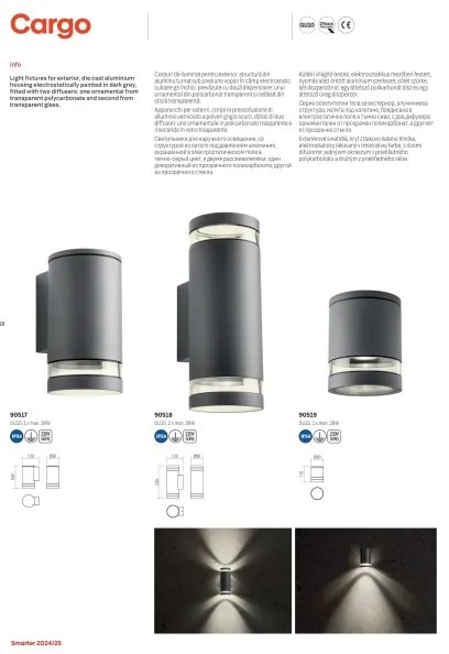 Redo 90518 - Applique da esterno CARGO 2xGU10/28W/230V IP54 antracite