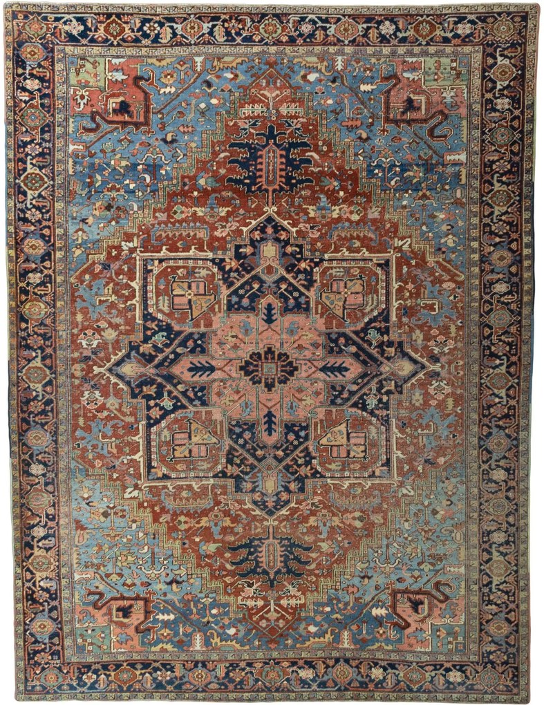 Heriz Tappeto 420x310 Rosso (Iran) Annodato A Mano