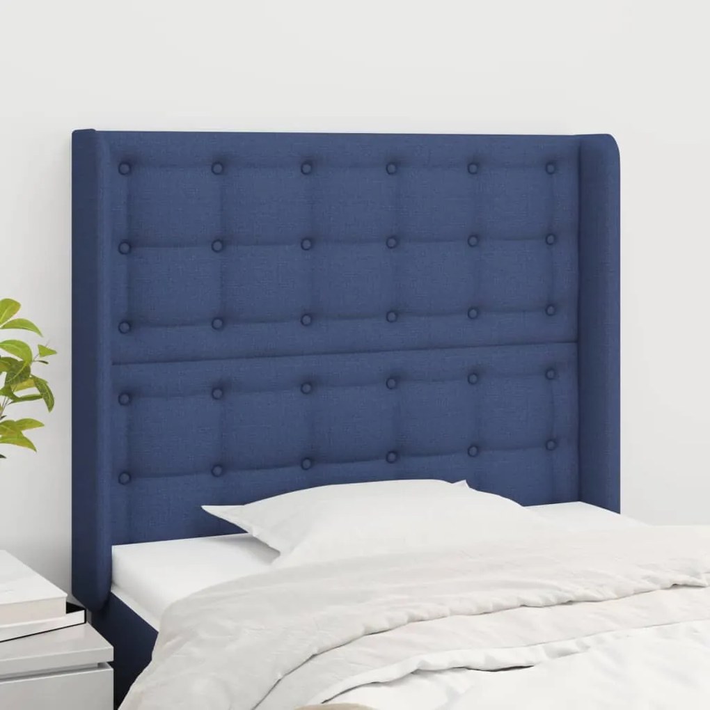 Testiera Ad Orecchio Blu 103x16x118/128 Cm İn Tessuto /