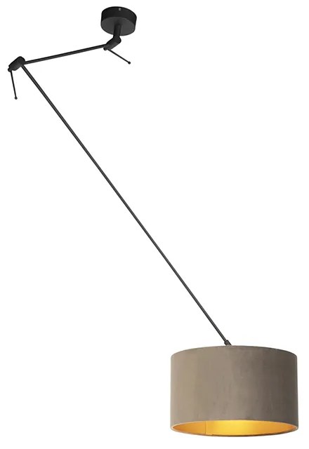 Lampada a sospensione nera con paralume in velluto color tortora con oro 35 cm - Blitz