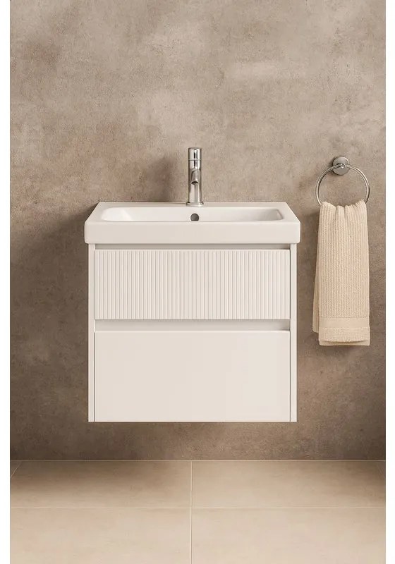 Mobile da bagno sotto lavabo Niwa bianco laccato opaco L 59.5 x H 50 x P 45.5 cm 2 cassetti, lavabo non incluso