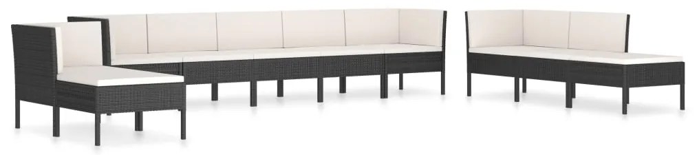 Set divani da giardino 10 pz con cuscini in polyrattan nero
