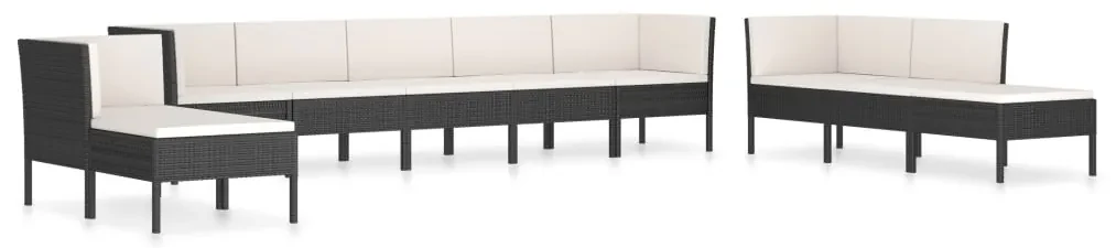 Set divani da giardino 10 pz con cuscini in polyrattan nero